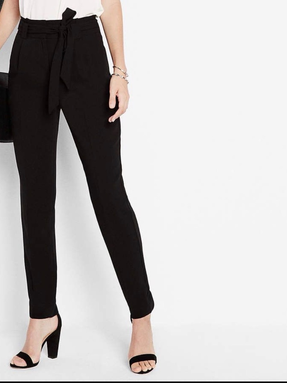 Express Black Paperbag Tie-Waist Straight Leg Pants